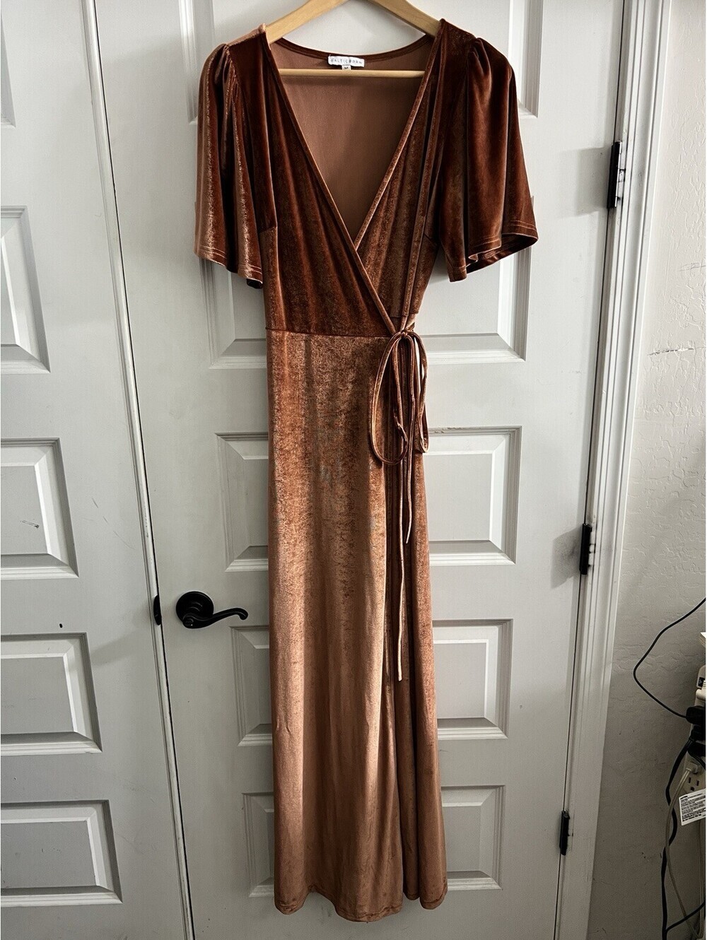 Baltic Born Burnt Orange Maxi Wrap Dress Velvet Feel Short Sleeve Long Women Med
